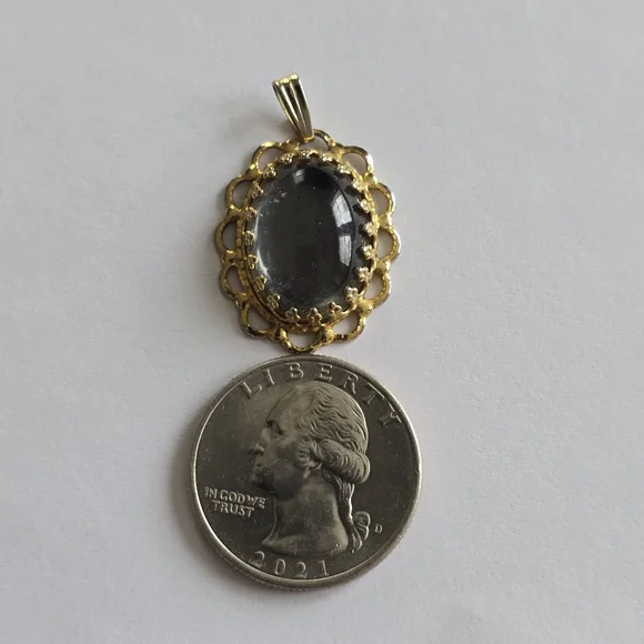 Vintage pendant silver clear cabochon Gold tone setting charm boho - Picture 9 of 12